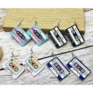 Cassette Tape Dangle Earrings Nostalgic Retro 80s Music Lover Gift Women 4 Pairs